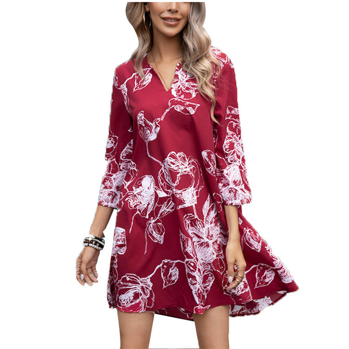 Damen Elegantes Tunika-Kleid mit floralem Druck und 3/4-Ärmeln Drune