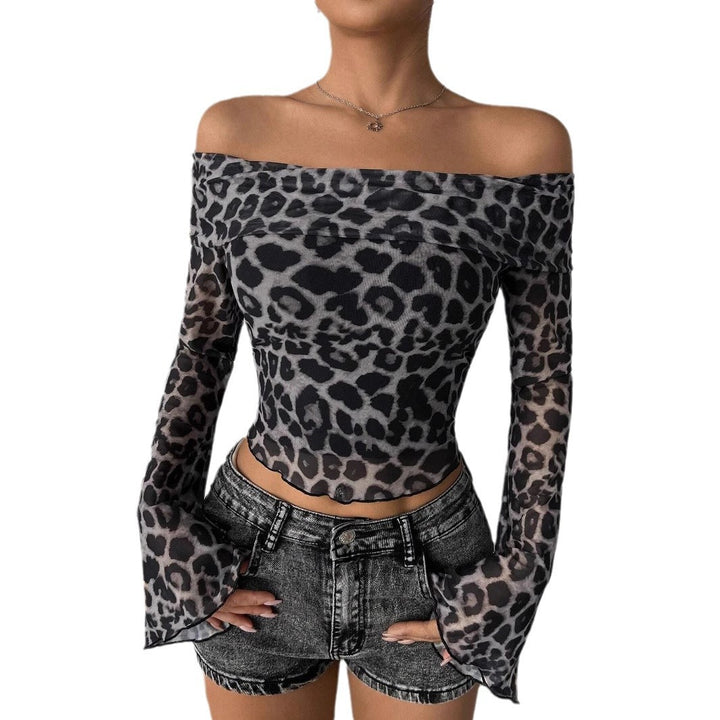 Damen Off-Shoulder Top mit Leopardenmuster Drune