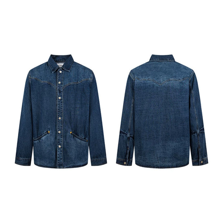 Unisex Jeans-Overshirt mit Druckknöpfen, Westernpasse und schlichten Eingrifftaschen Drune
