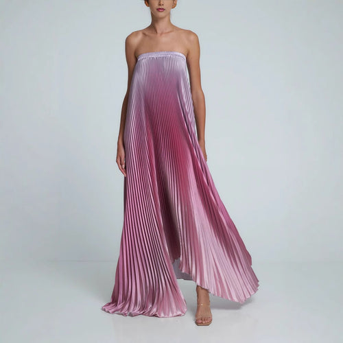 Damen Maxi-Kleid mit kunstvollem Plissee-Design und floralem Druck Drune