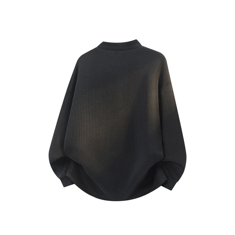 Unisex Weitgeschnittener Waffelstrick-Henleypullover mit Stehkragen Drune