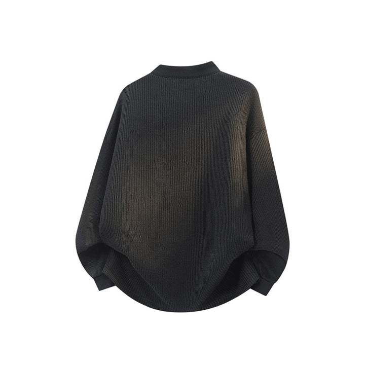 Unisex Weitgeschnittener Waffelstrick-Henleypullover mit Stehkragen Drune