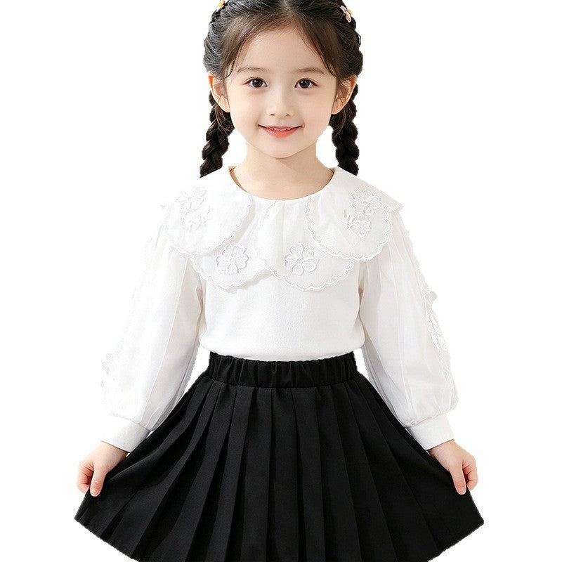Mädchen elegante Bluse mit verzierter Rückenöffnung und Tüllärmeln Drune
