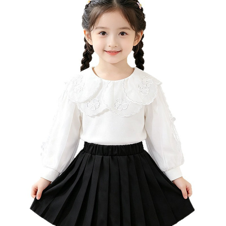 Mädchen elegante Bluse mit verzierter Rückenöffnung und Tüllärmeln Drune