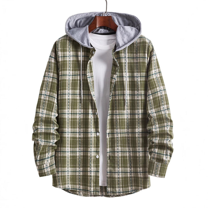 Herren Flanellhemden mit integrierter Kapuze Drune