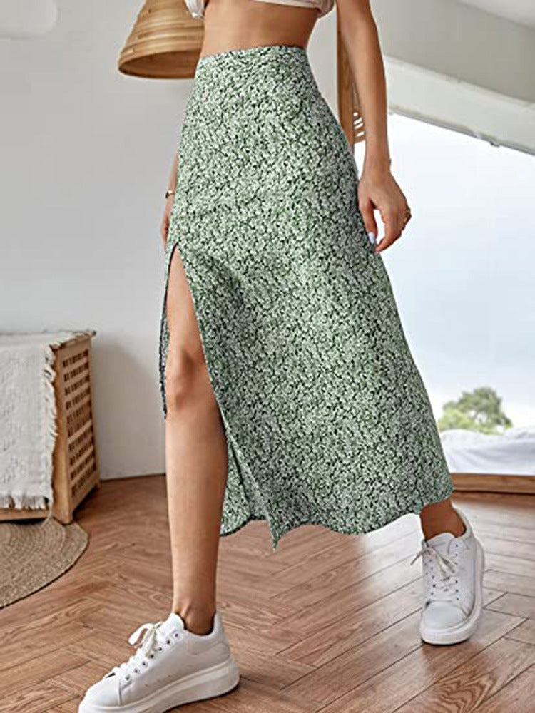 Damen Maxirock mit floralem Print und seitlichem Schlitz Drune
