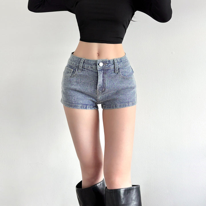 Damen Glitzernde Denim-Shorts mit funkelnden Akzenten Drune