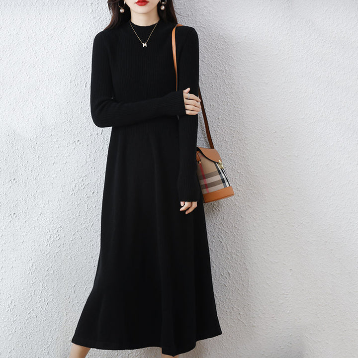Damen Strickkleid mit elegantem Rollkragen und weit schwingendem Rock Drune