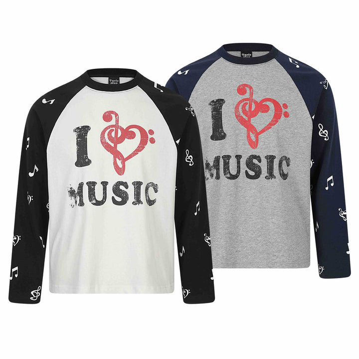 Unisex Langarm-Raglanshirt mit Musikprint und Notenärmeln Drune