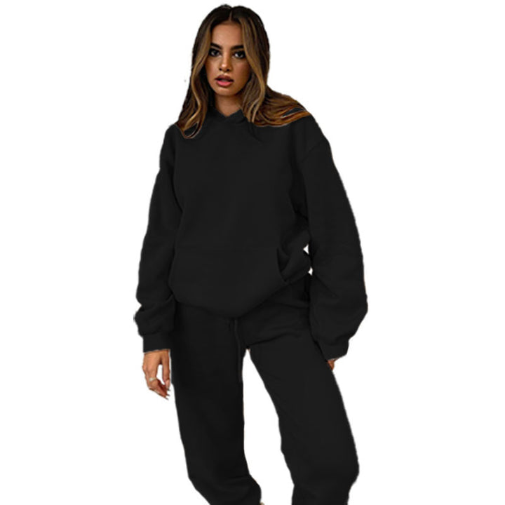 Damen nan lässiges Oversize-Kapuzenloungewear-Set mit fleecegefüttertem Hoodie und hochgeschnittener Jogginghose Drune