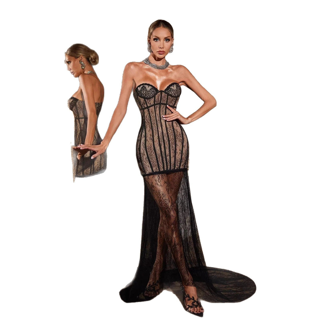 Damen Sexy Spitzenkleid mit figurbetonter Silhouette Drune