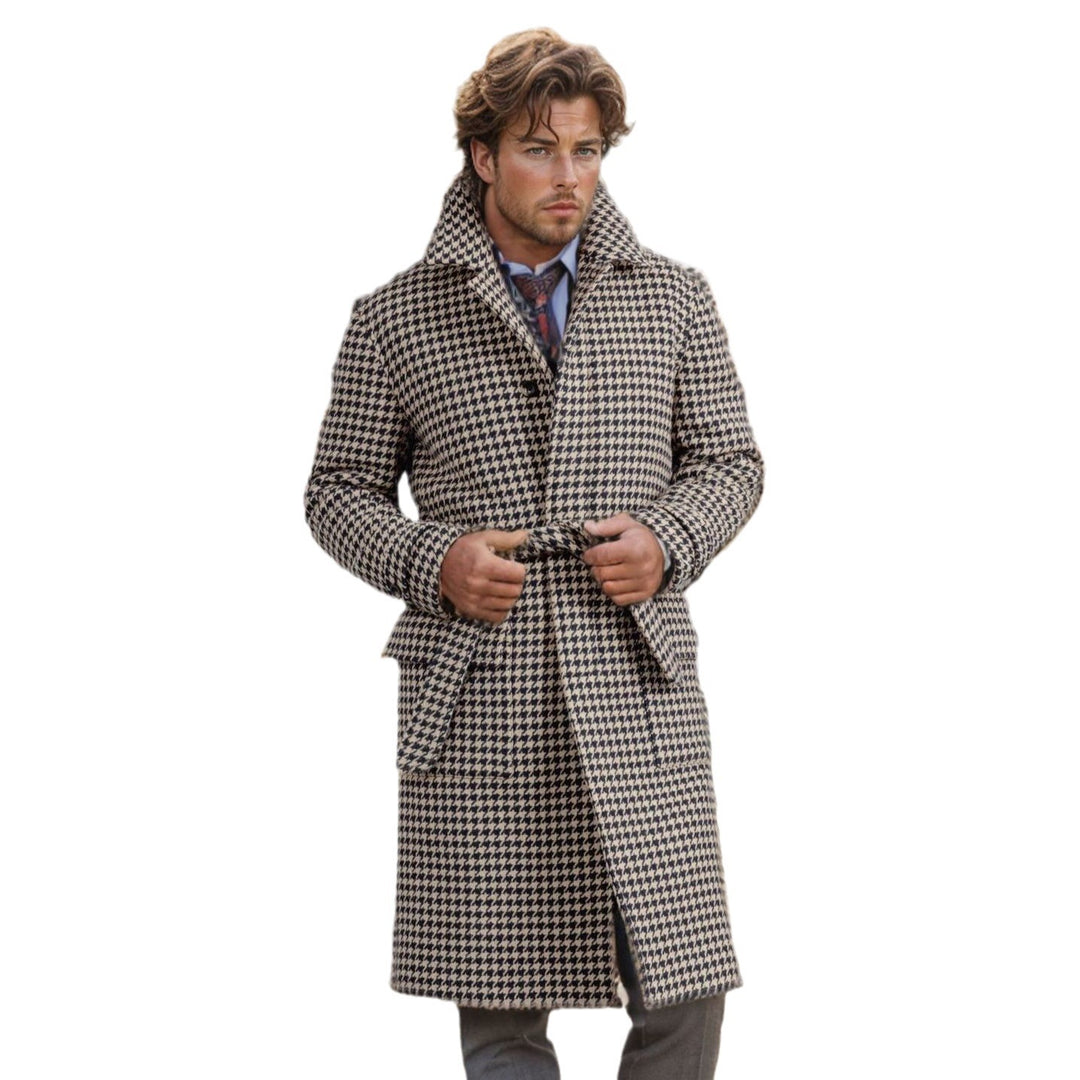 Herren eleganter Karomantel mit praktischen Taschen und modernem Schnitt Drune