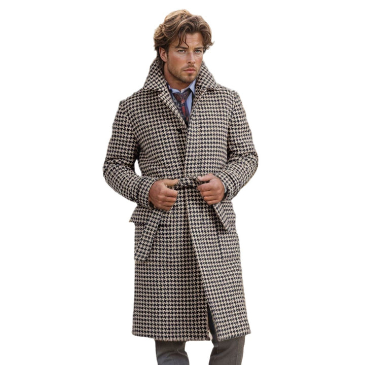 Herren eleganter Karomantel mit praktischen Taschen und modernem Schnitt Drune