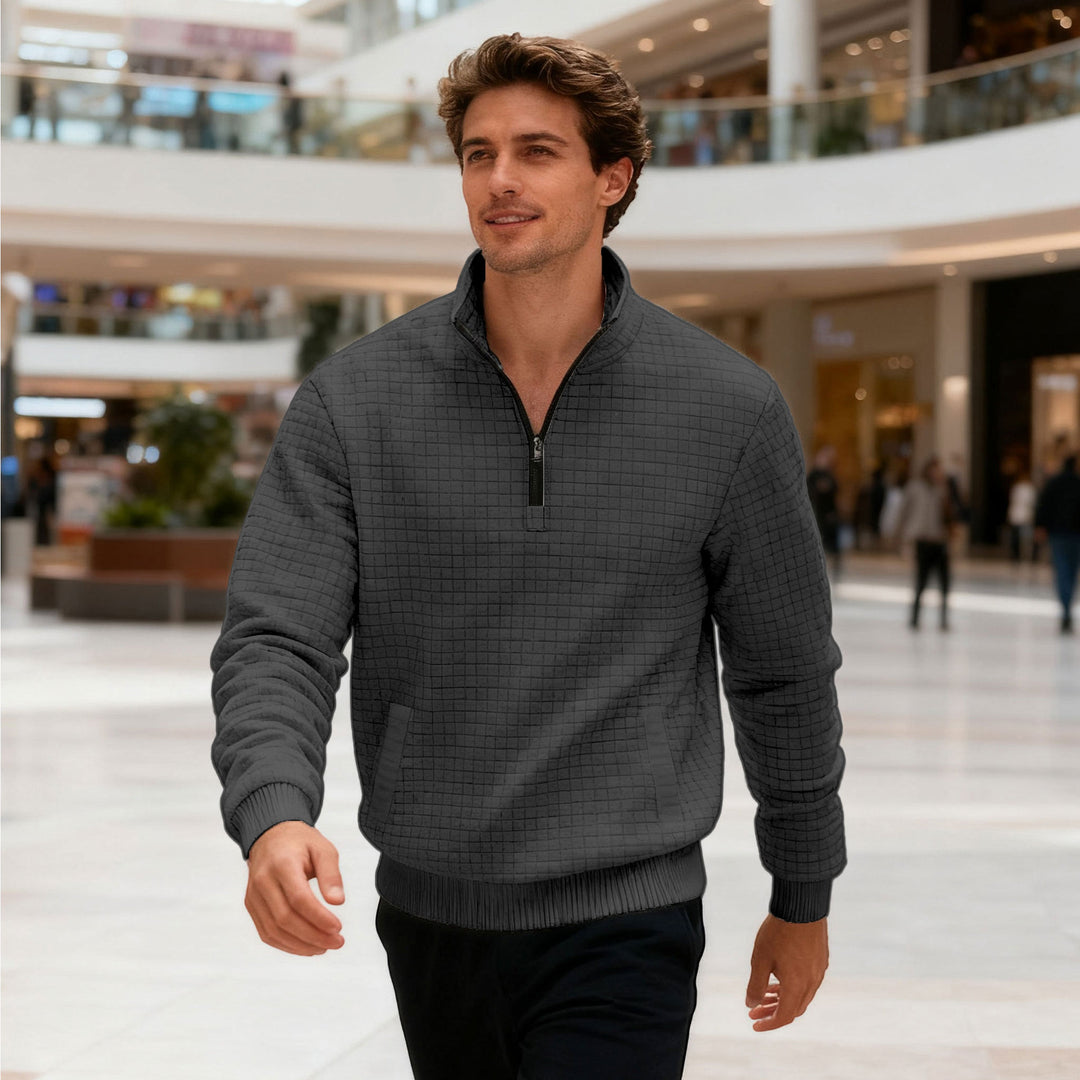 Herren nan gesteppter Halbzip-Sweater mit quadratischer Waffelstruktur und Kängurutasche Drune
