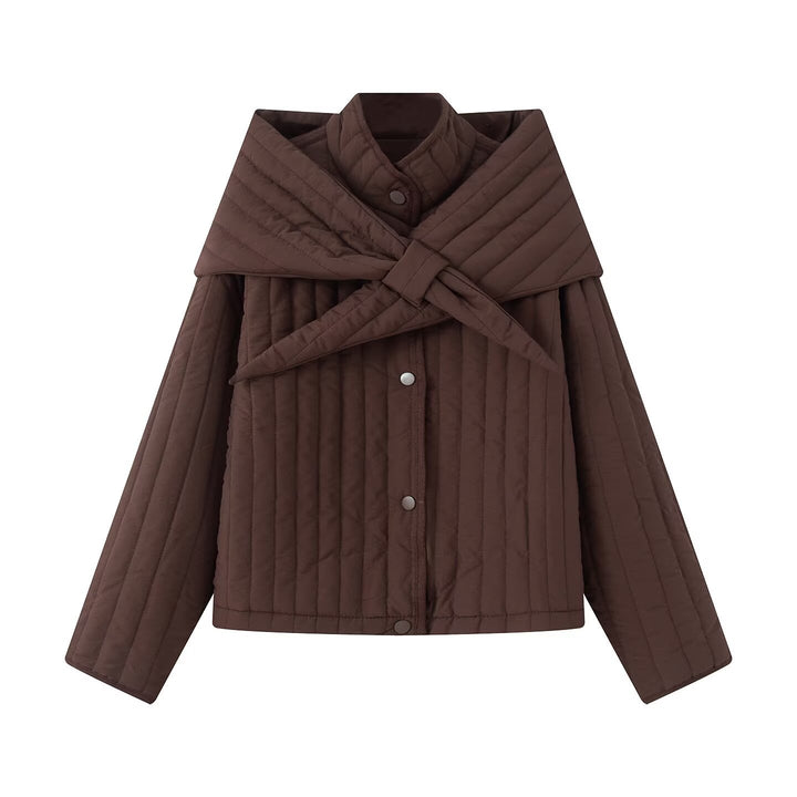 Damen Steppjacke mit übergroßem Wickelkragen und Druckknopf-Leiste Drune