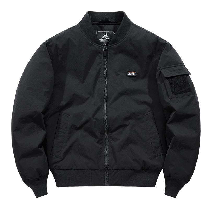 Herren klassische Bomberjacke im Pilotenstil mit Ärmel‑Utilitytasche und geripptem Saum Drune