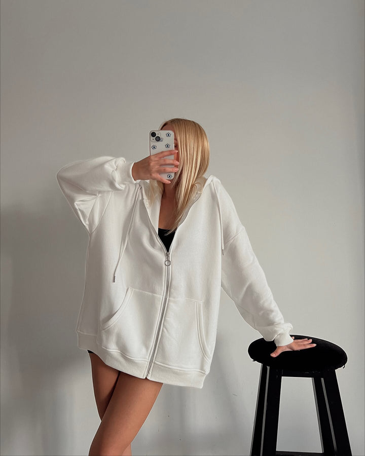 Damen Oversized Fleece-Hoodie mit Reißverschluss und Kängurutasche Drune