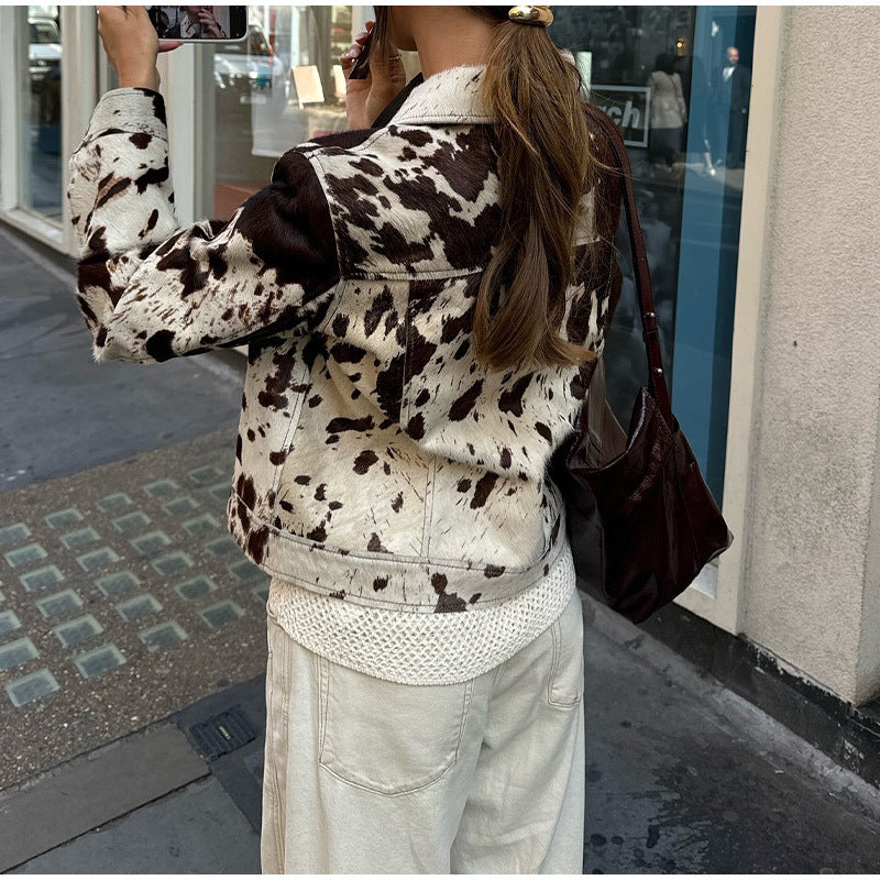 Damen Trendige Jeansjacke im modernen Kuhfell-Design Drune