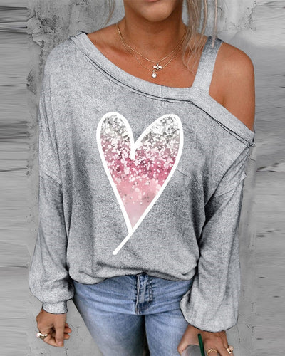 Damen Oversized Sweatshirt mit herzförmigem Glitzer-Print und lässigem Schnitt Drune