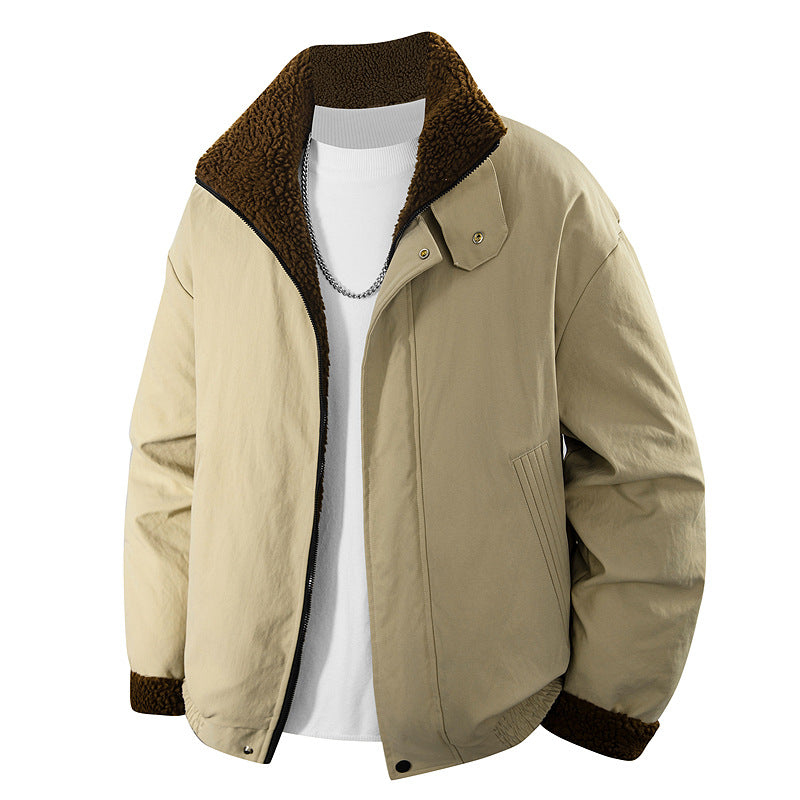 Men's  plush-lined stand-collar insulated zip jacket with snap throat tab Drune