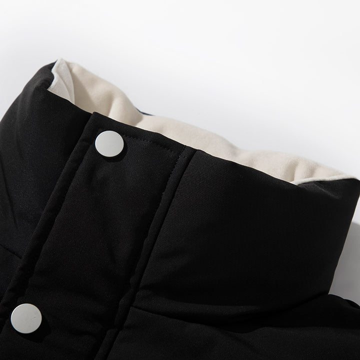 Unisex Kapuzenlose wattierte Steppjacke mit hohem Stehkragen, Thermoisolierung und Kordelzugsaum Drune