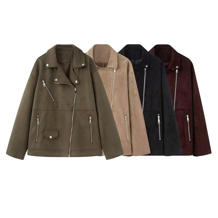 Damen Bikerjacke im Oversized Wildlederoptik mit asymmetrischem Reißverschluss Drune