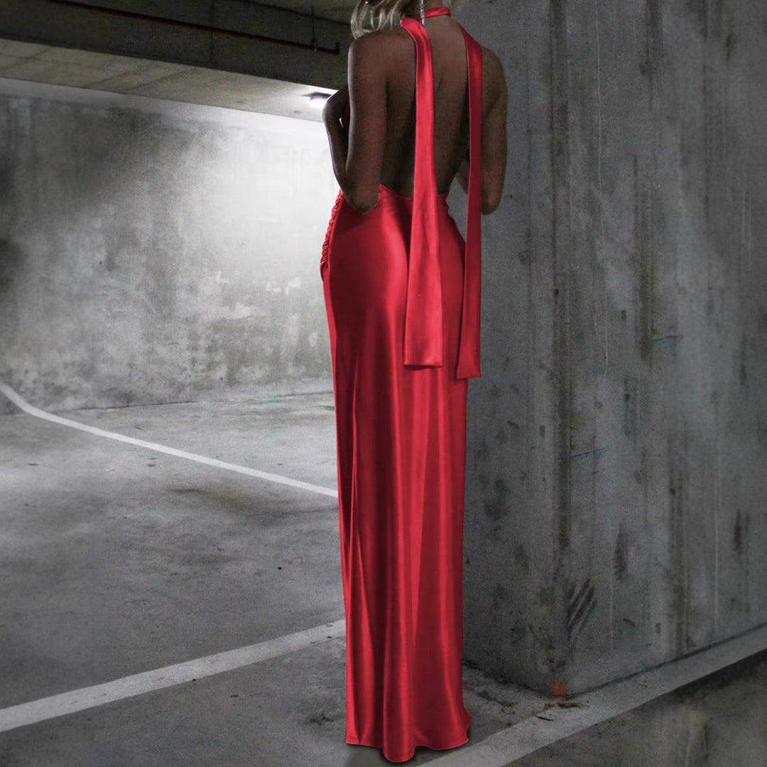 Damen Elegantes Kleid mit tiefem V-Ausschnitt und hohem Schlitz Drune