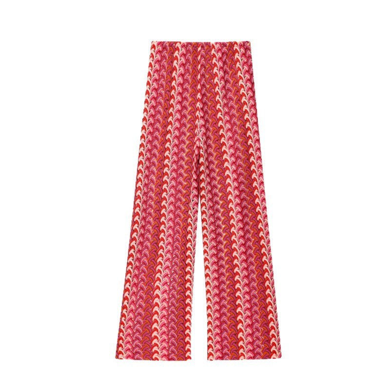 Damen weite Palazzohose mit auffälligem Wellenmuster und elastischem Bund Drune