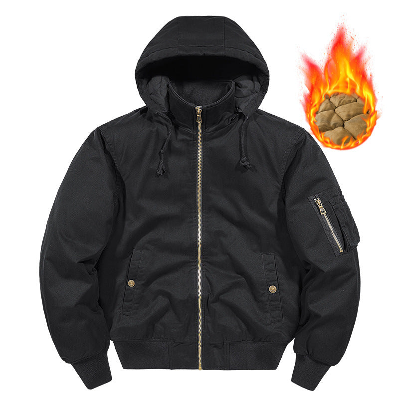 Herren Gefütterte Bomberjacke mit Kapuze und Thermoisolierung, Ärmel‑Utilitytasche Drune