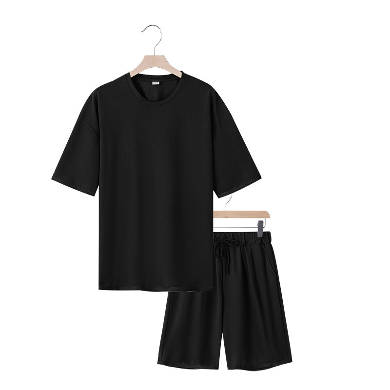 Herren nan entspannter Jersey-Set mit verlängertem Rundhals-T-Shirt und elastischen Kordelzug-Shorts Drune