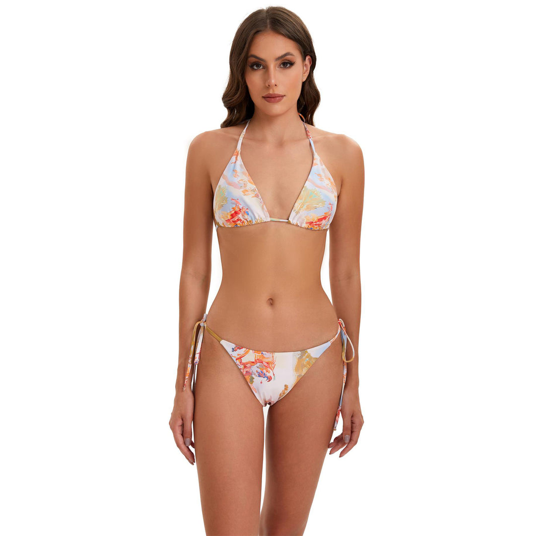 Damen Bikini-Set mit langärmeligem Crop-Top und floralem Design Drune