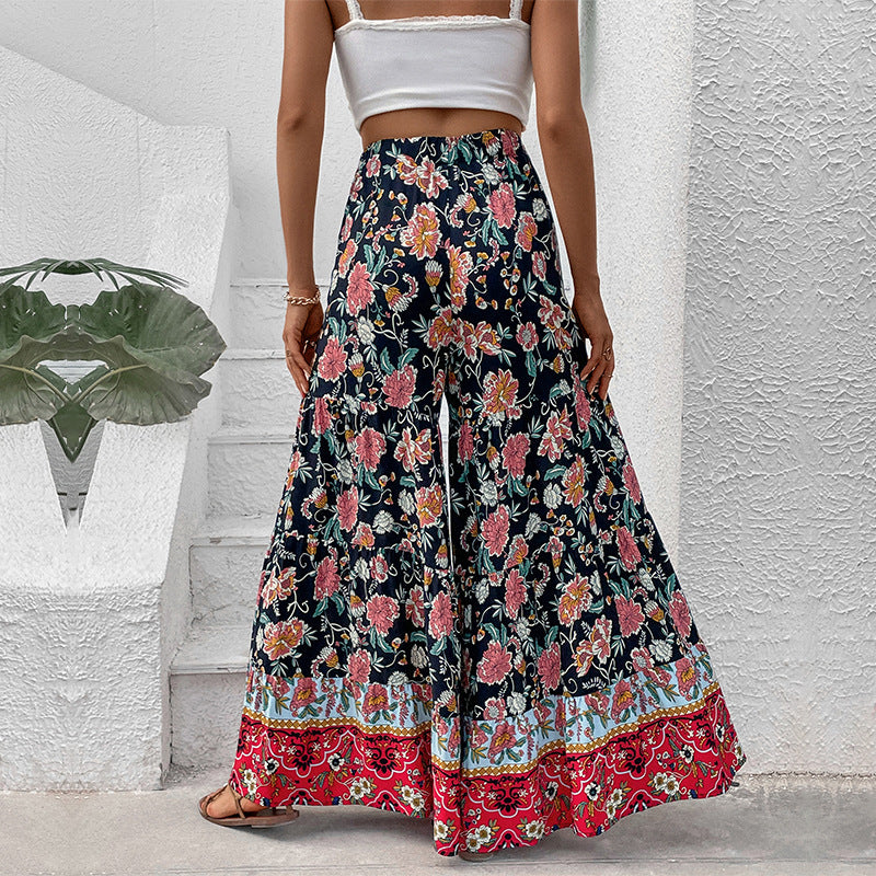 Damen Maxirock mit Stufen, elastischem Bund und floralem Boho-Print Drune