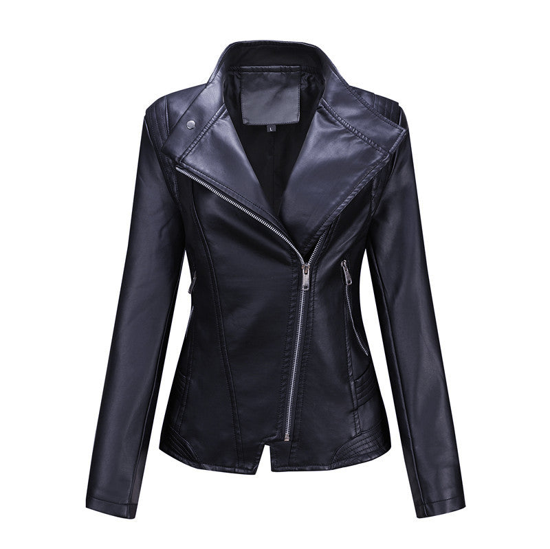 Damen Asymmetrische Bikerjacke aus Kunstleder mit Nietenbesatz und tailliertem Schnitt Drune