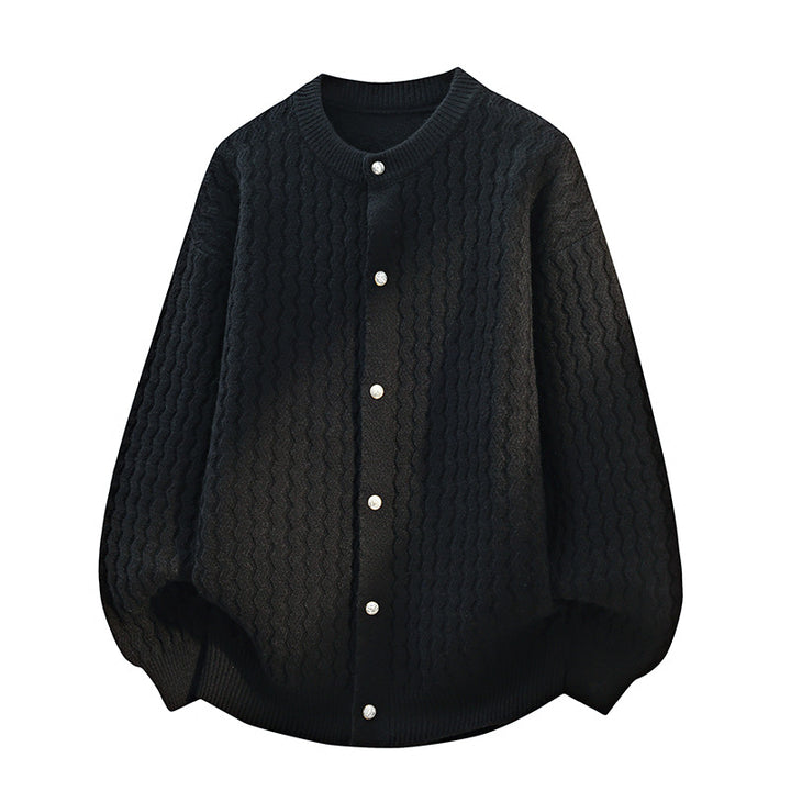 Damen Oversize-Strickjacke mit feiner Strukturstruktur & Perlenknopfleiste Drune