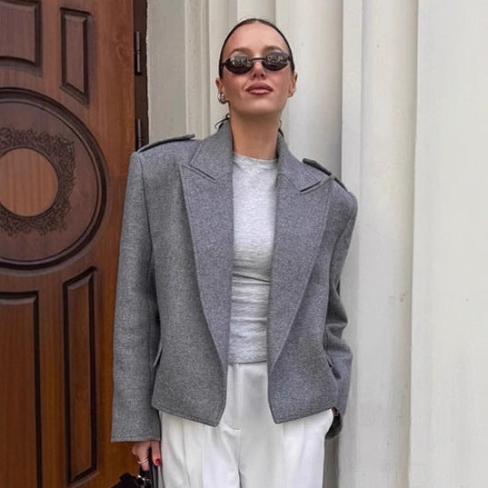 Damen Modische Oversized Jacke im eleganten Wollmix Drune