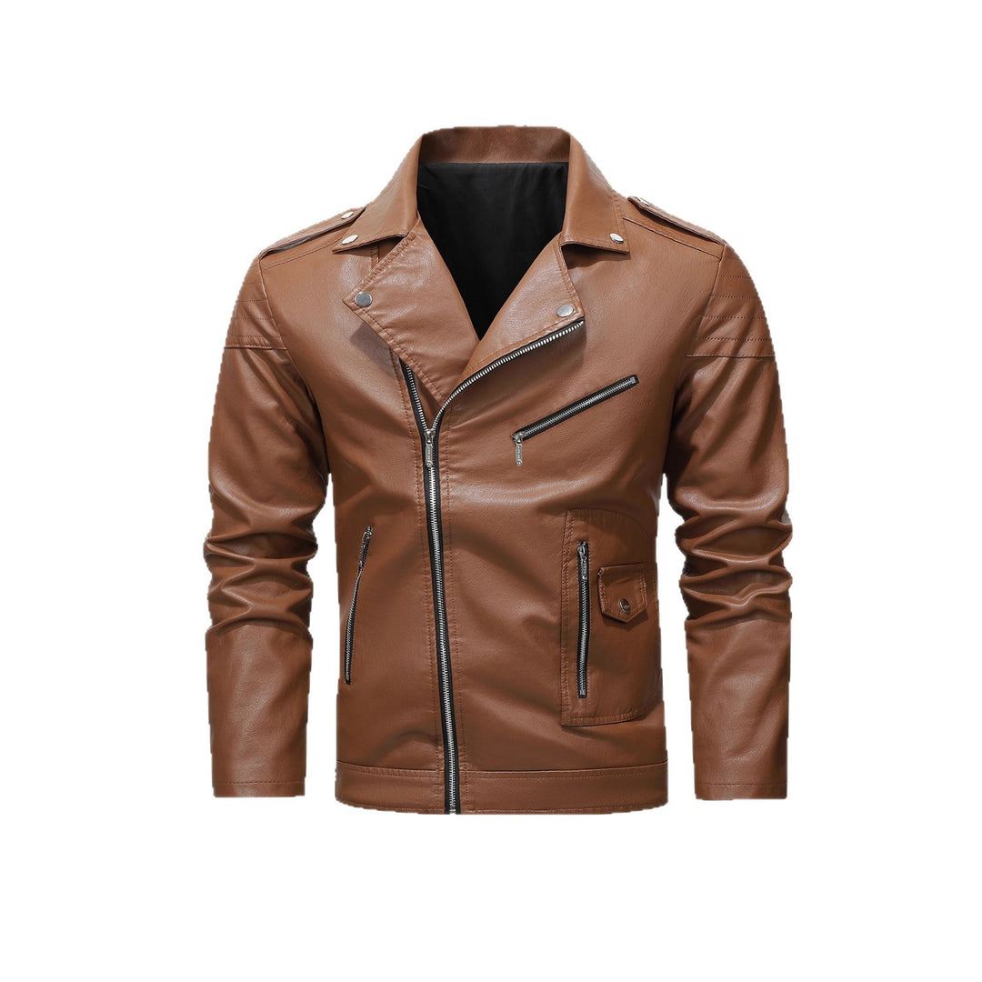 Herren Bikerjacke aus Kunstleder mit asymmetrischem Reißverschluss und gesteppter Schulterpartie Drune