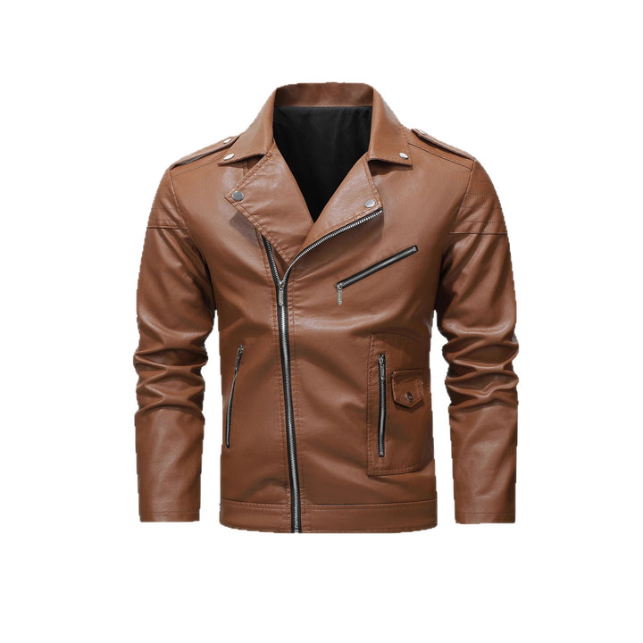Herren Bikerjacke aus Kunstleder mit asymmetrischem Reißverschluss und gesteppter Schulterpartie Drune