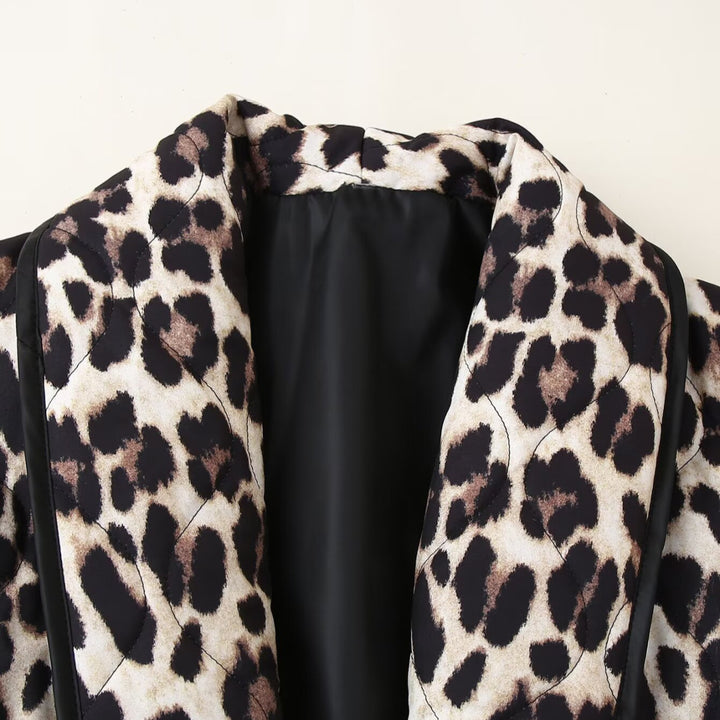 Damen Gefütterte Kimono-Jacke mit Leopardenmuster, Oversize-Schnitt und aufgesetzten Taschen Drune