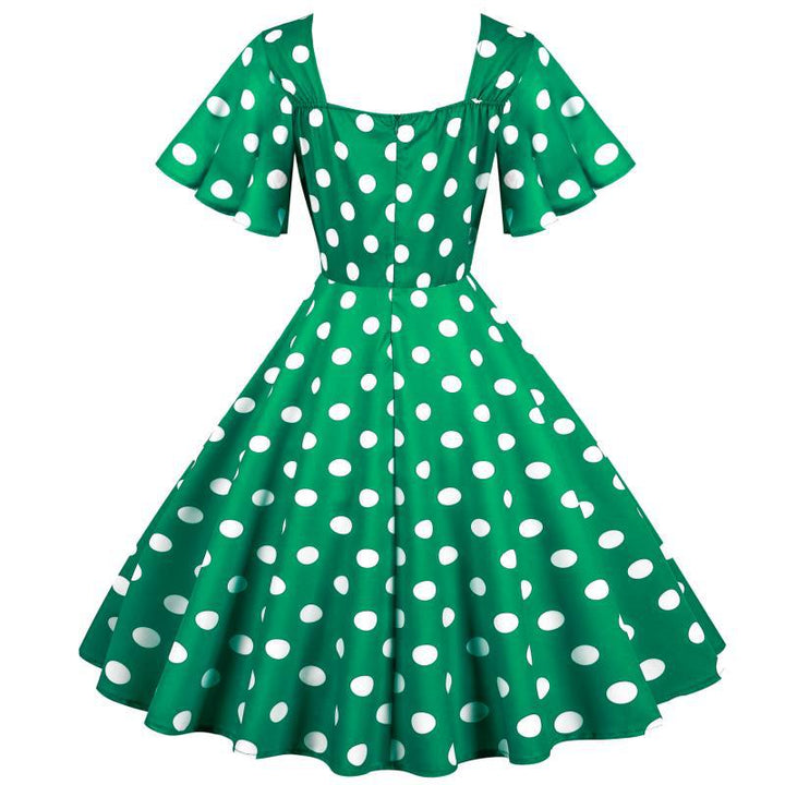 Damen Rockabilly Kleid mit verspieltem Polka-Dots-Muster und schwingendem Saum Drune