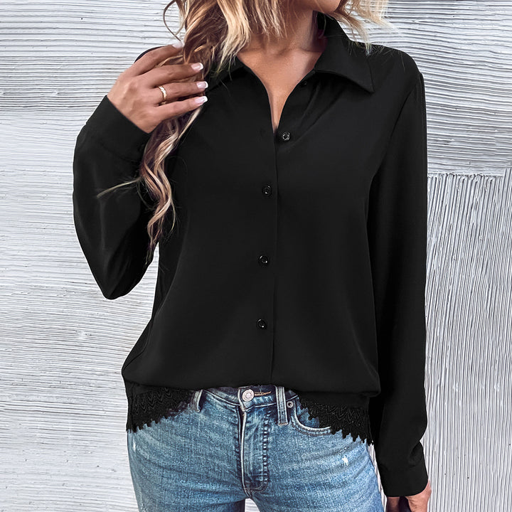 Damen elegante Bluse mit Spitze und Knopfleiste Drune