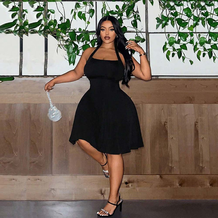 Damen A-Linien Freizeitkleid mit schulterfreiem Design und schwingendem Rock Drune