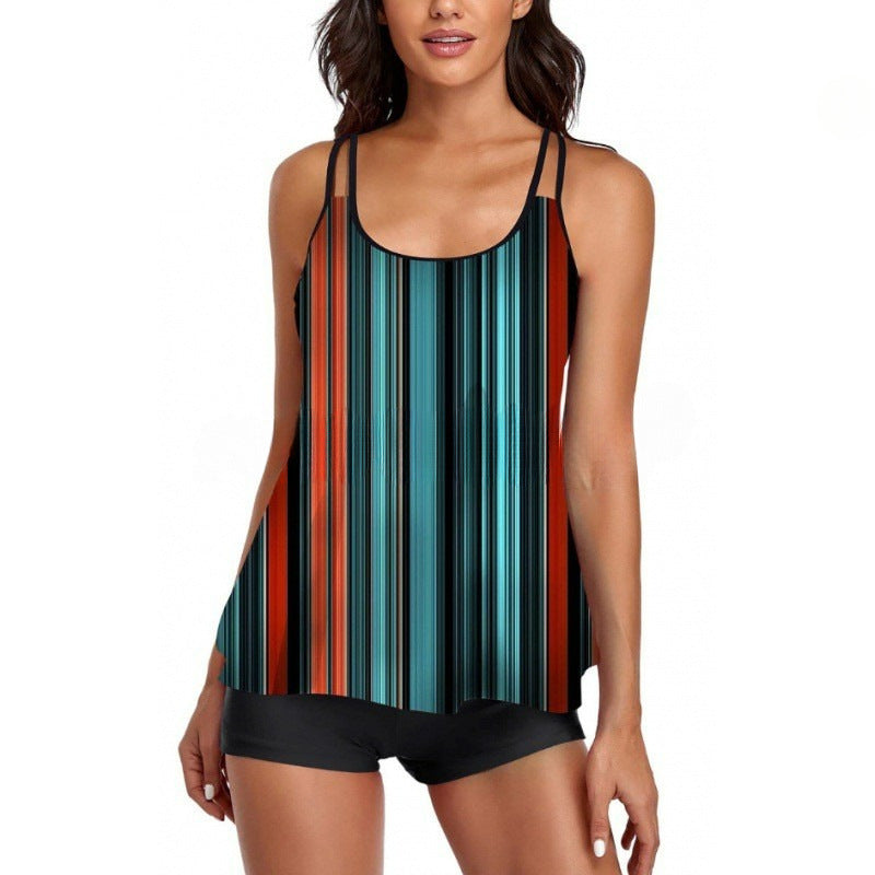 Damen Sportliches Tankini-Set mit bequemem Shorts und verstellbaren Trägern Drune