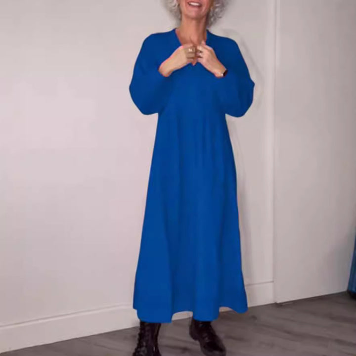 Damen nan knöchellanges Jersey-Kleid mit Empirenaht und Ballonärmeln Drune