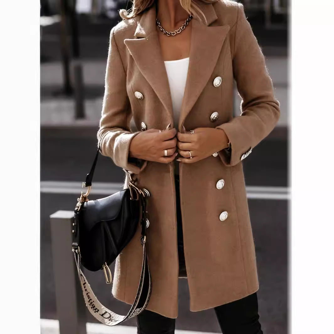 Damen eleganter Wollmantel mit doppelter Knopfleiste Drune
