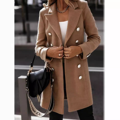 Damen eleganter Wollmantel mit doppelter Knopfleiste Drune