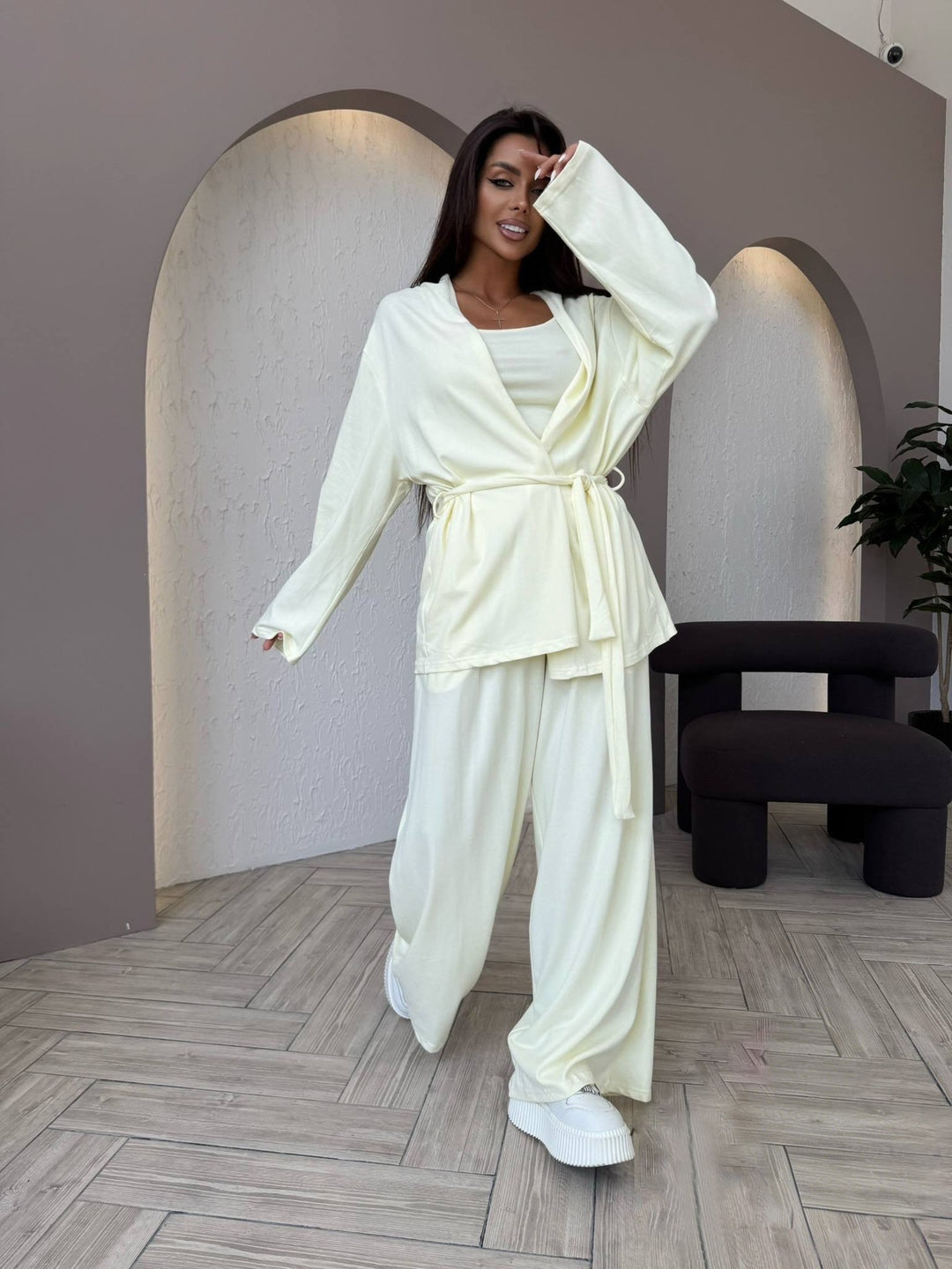 Damen lässige Freizeitjacke mit bindbarem Gürtel und weitem Schnitt Drune