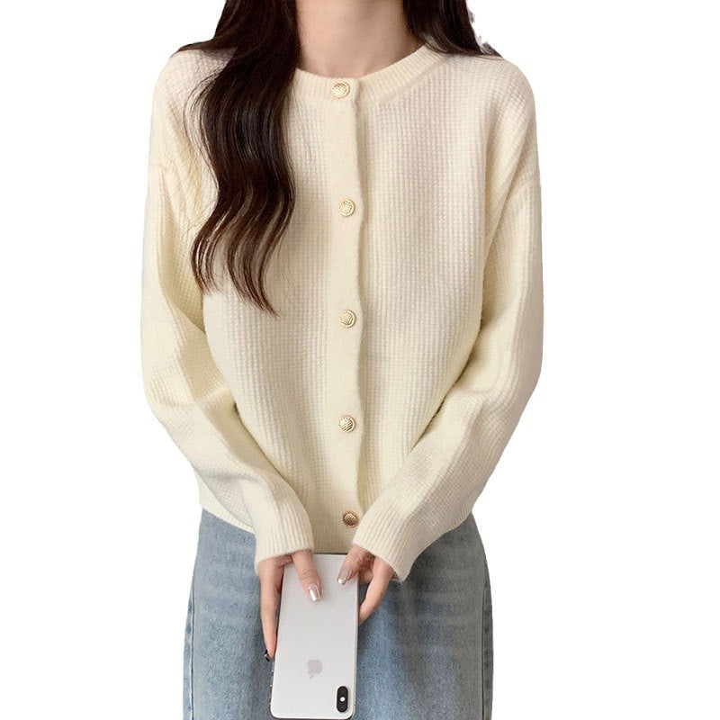 Damen Kuschelige Strickjacke mit feinem Strukturmuster und Knopfdetails Drune