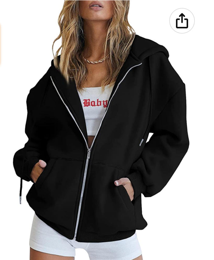 Damen Oversized Kapuzenjacke mit Reißverschluss und praktischen Taschen Drune