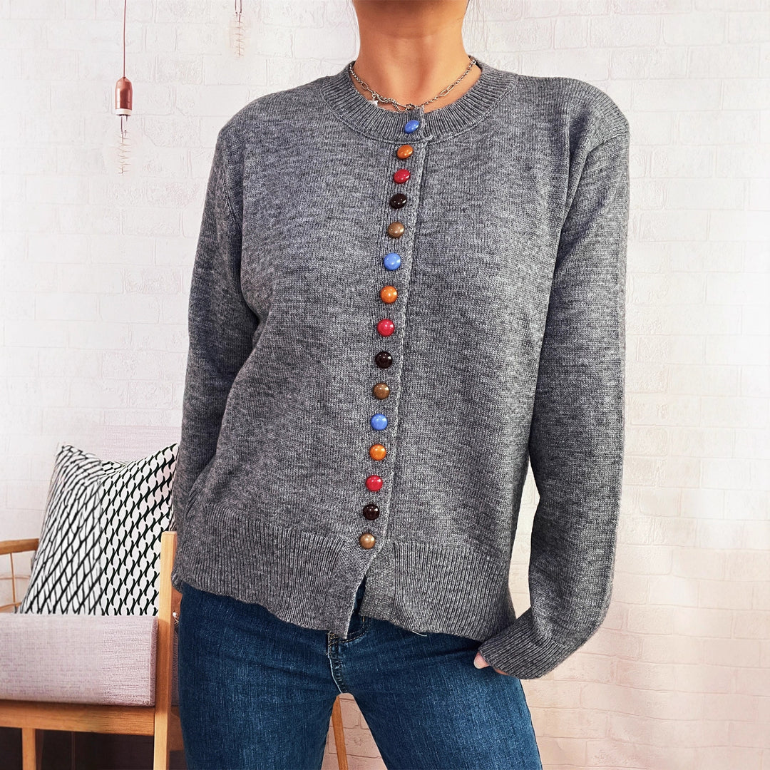 Damen Strickjacke mit farbenfrohem Knopfdetail Drune