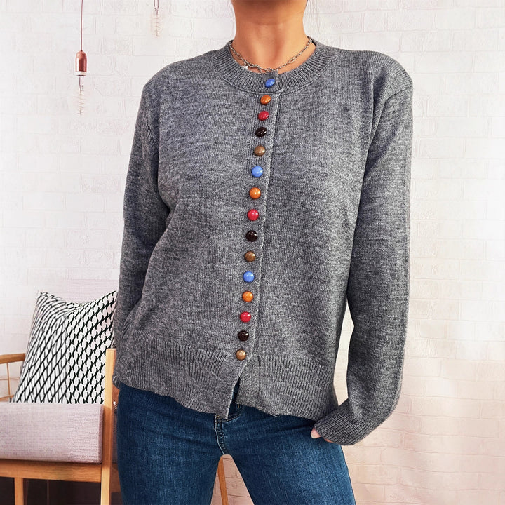 Damen Strickjacke mit farbenfrohem Knopfdetail Drune